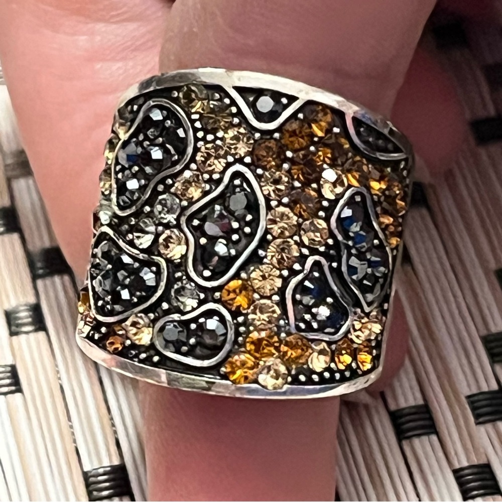 Brighton Totem Trinity Leopard Cocktail Ring Large Chunky Brown Silver Black Gem